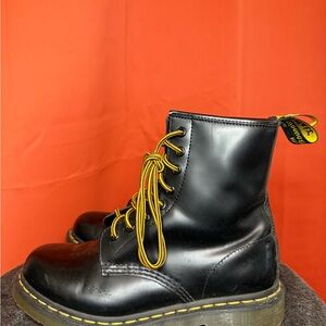 Black Leather Boots with Yellow Laces